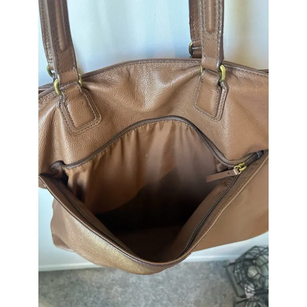 Fossil Kingston Line Pebbled Brown Leather Tote